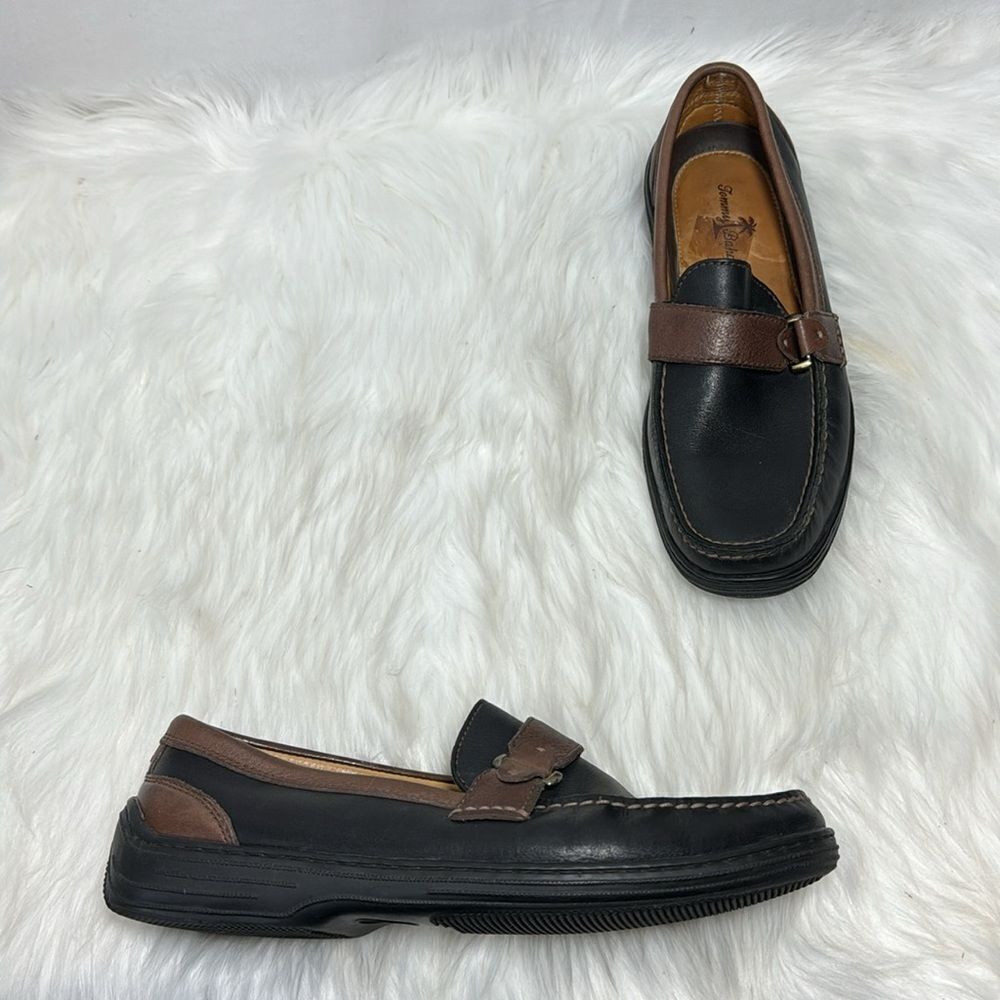 Tommy Bahama Black/Tan Leather Loafers Sz 8